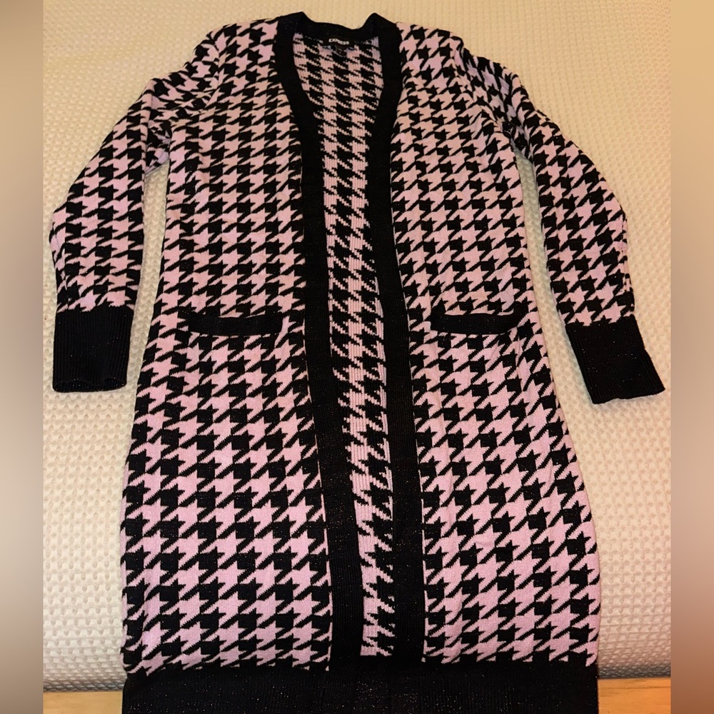 Express Houndstooth Long Cardigan - image 1